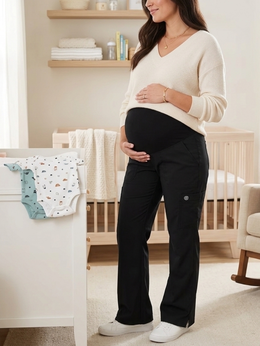 Women's Black Track Pants with Subtle Logo Maternity Pants